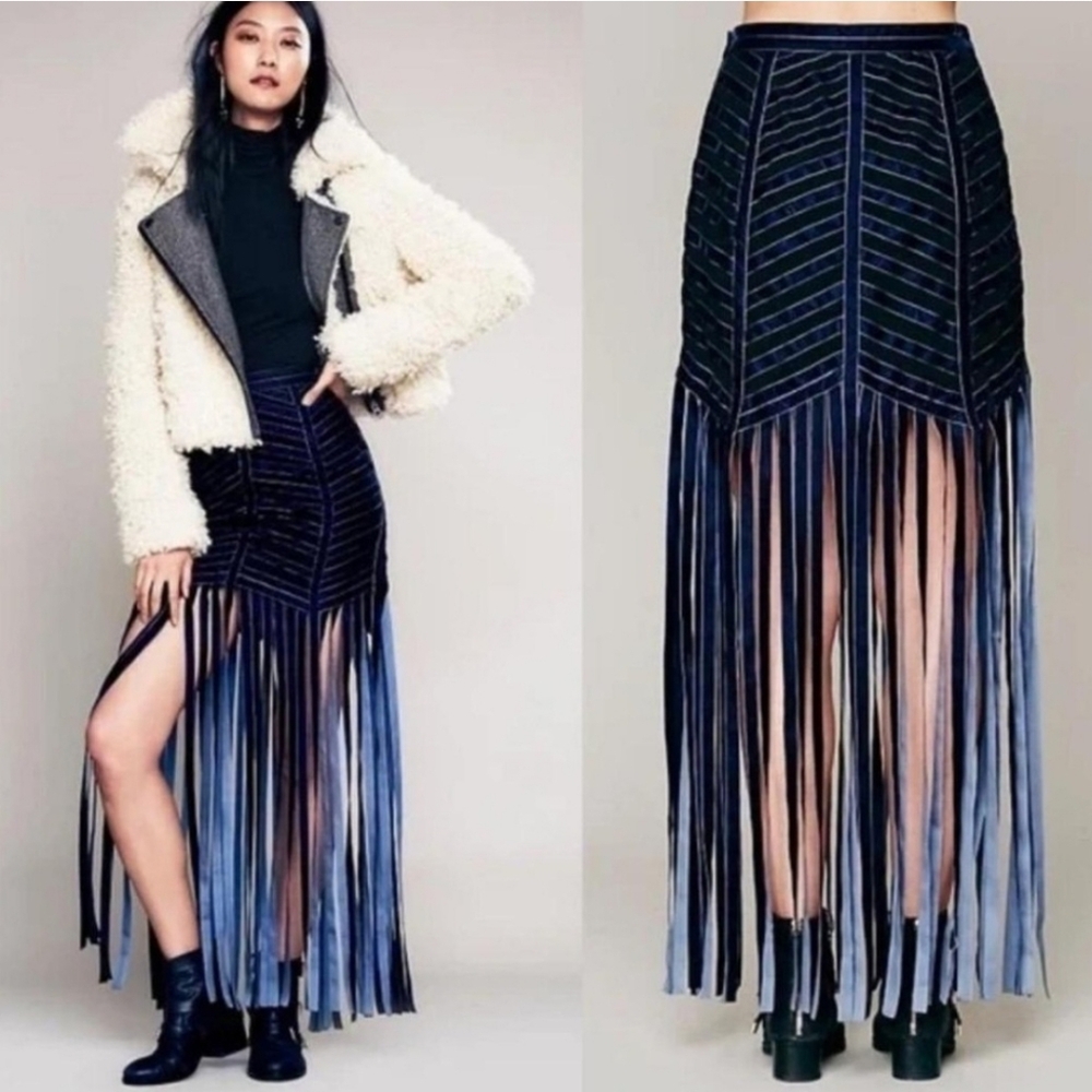 Free People Heart In A Cage Black and Navy Blue Maxi Skirt 10